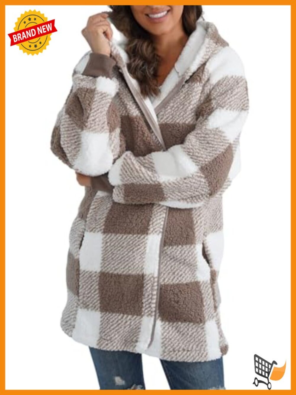 Oversized Long Sherpa Fleece Zip Up Jacket with Pockets